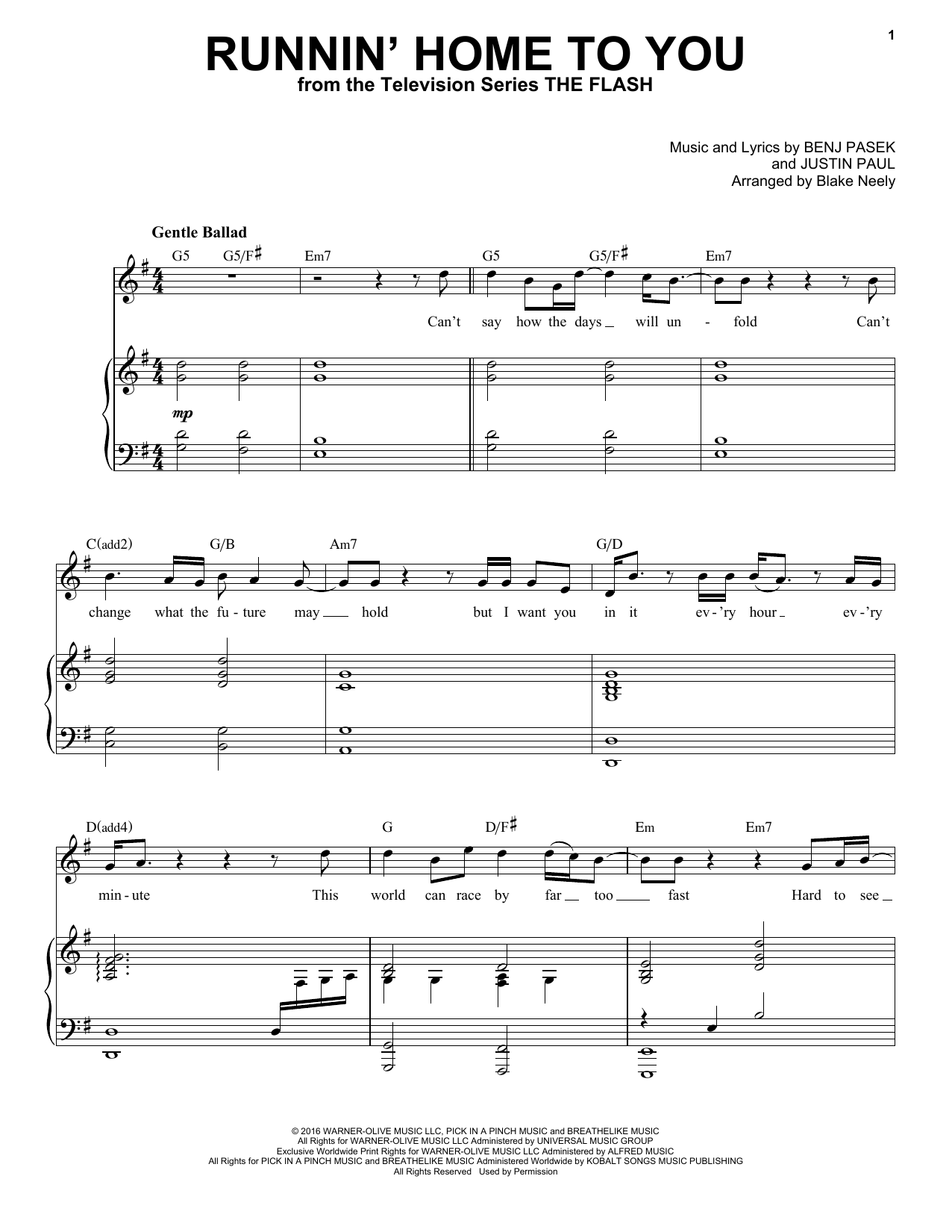 Download Pasek & Paul Runnin' Home To You (from The Flash) Sheet Music and learn how to play Piano & Vocal PDF digital score in minutes