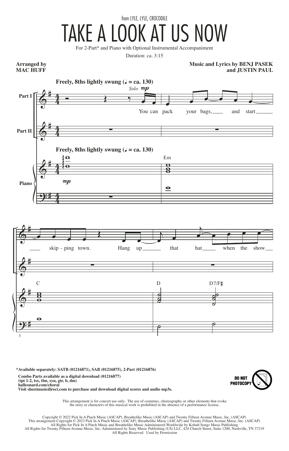 Download Pasek & Paul Take A Look At Us Now (from Lyle, Lyle, Crocodile) (arr. Mac Huff) Sheet Music and learn how to play 2-Part Choir PDF digital score in minutes