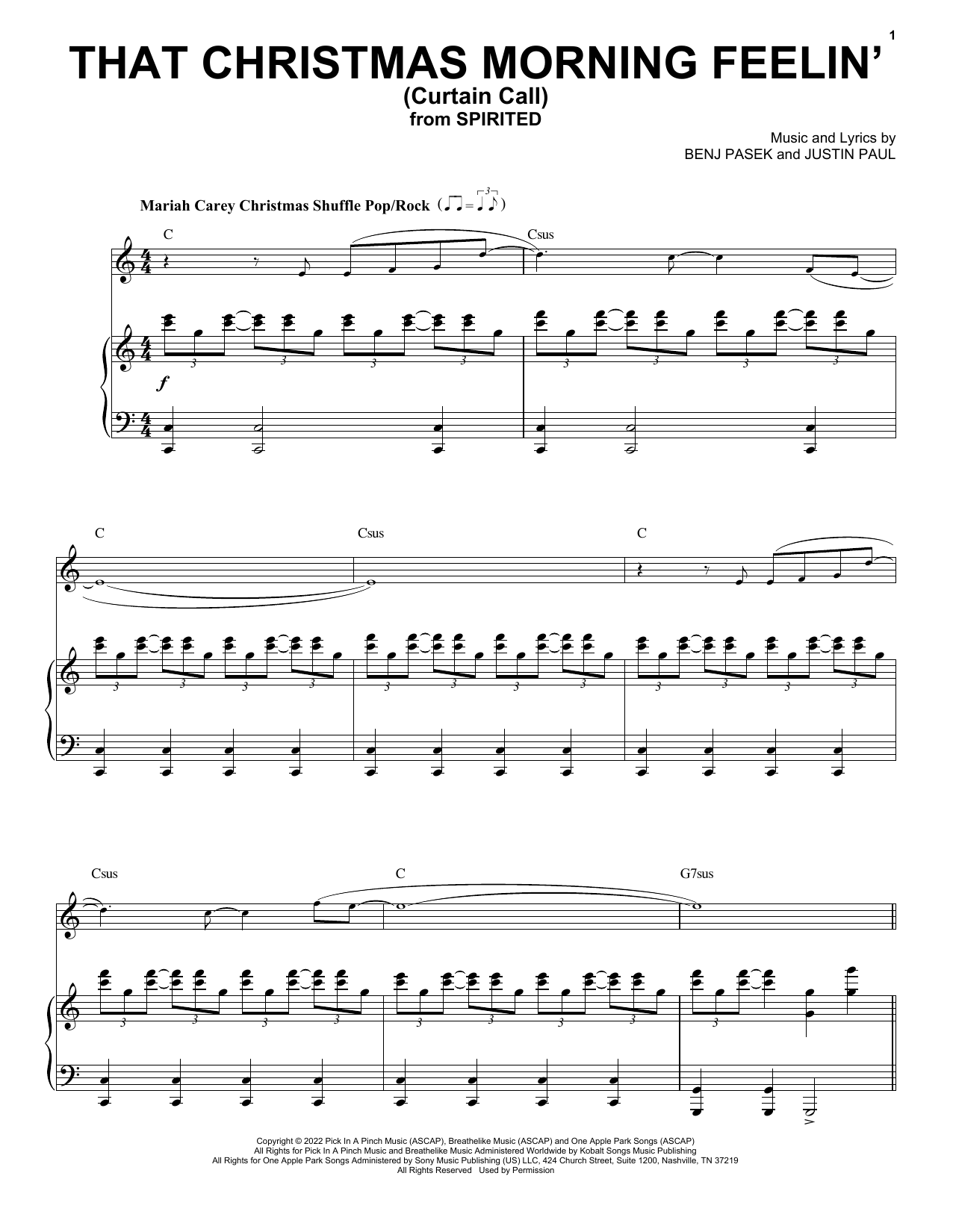 Download Pasek & Paul That Christmas Morning Feelin' (Curtain Call) (from Spirited) Sheet Music and learn how to play Piano & Vocal PDF digital score in minutes