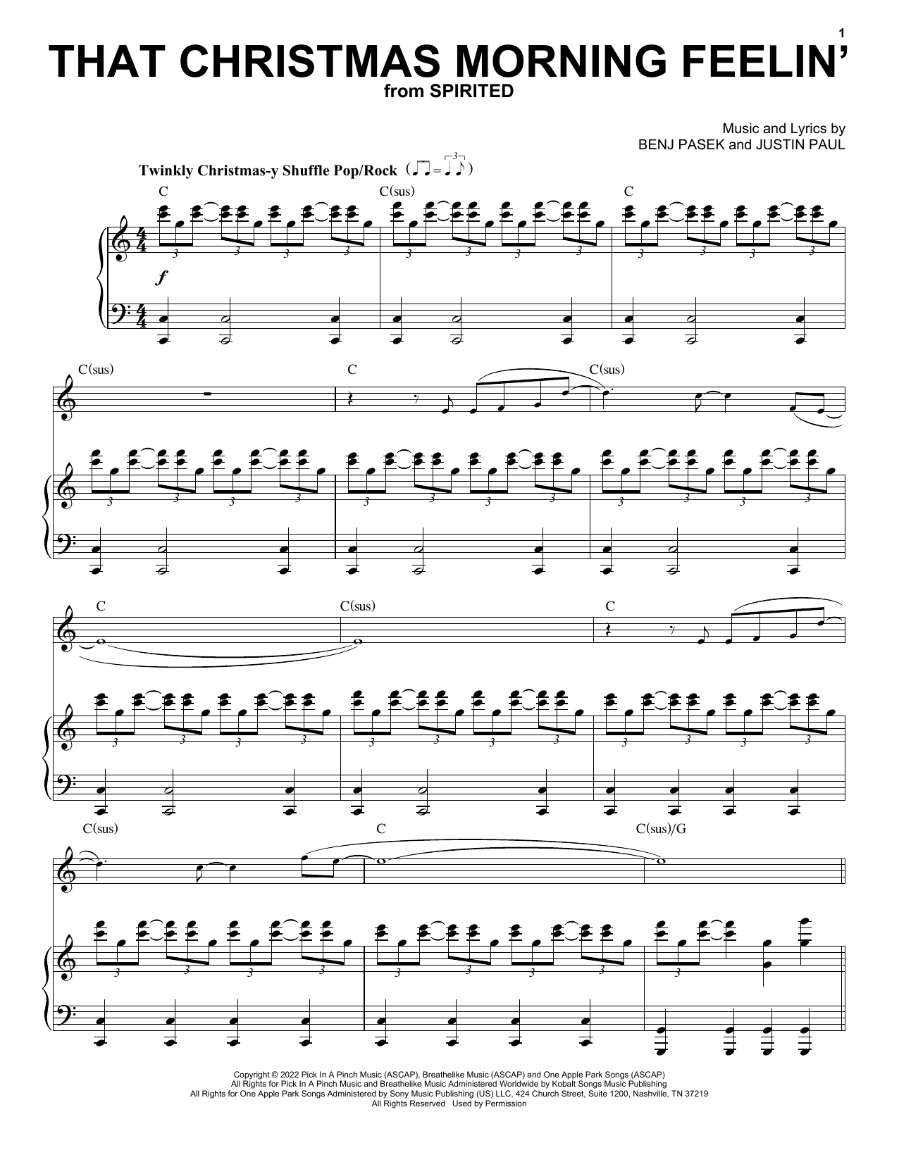 Download Pasek & Paul That Christmas Morning Feelin' (from Spirited) Sheet Music and learn how to play Piano & Vocal PDF digital score in minutes