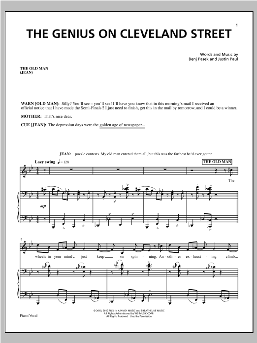 Download Pasek and Paul The Genius On Cleveland Street Sheet Music and learn how to play Piano & Vocal PDF digital score in minutes