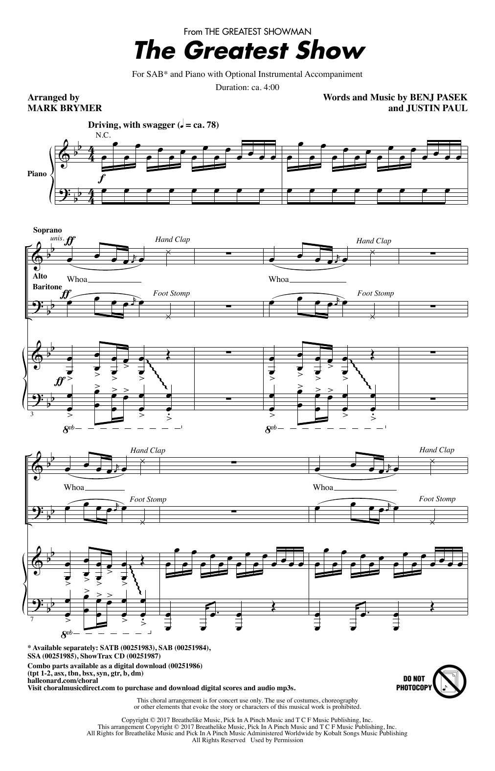 Download Mark Brymer The Greatest Show Sheet Music and learn how to play SATB PDF digital score in minutes