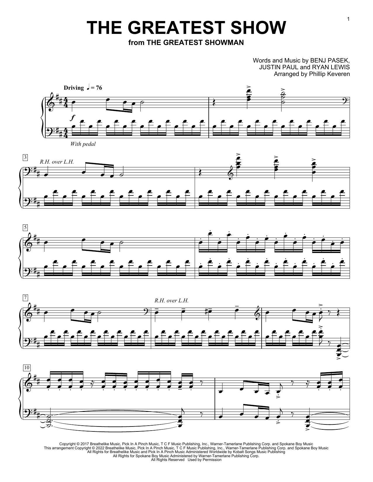 Download Pasek & Paul The Greatest Show (from The Greatest Showman) (arr. Phillip Keveren) Sheet Music and learn how to play Piano Solo PDF digital score in minutes