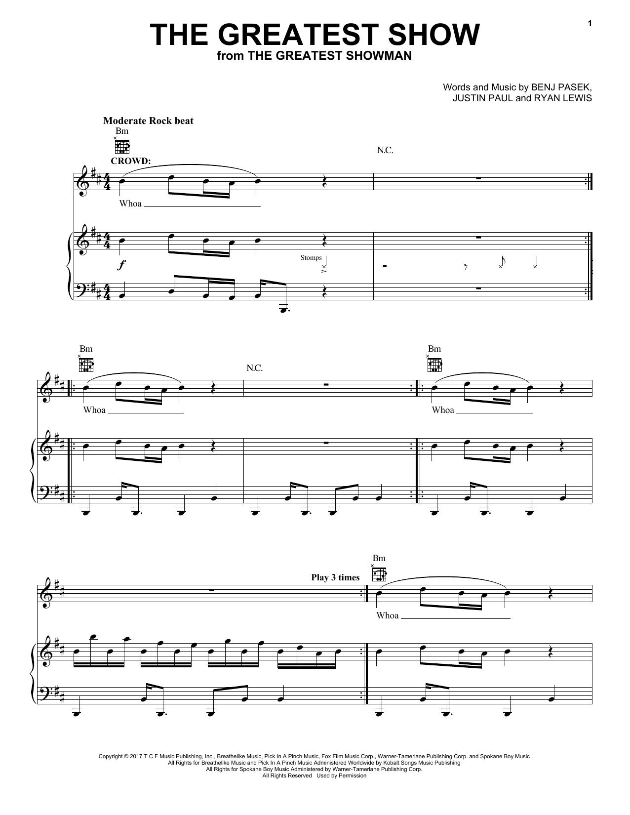 Download Pasek & Paul The Greatest Show Sheet Music and learn how to play Piano, Vocal & Guitar (Right-Hand Melody) PDF digital score in minutes