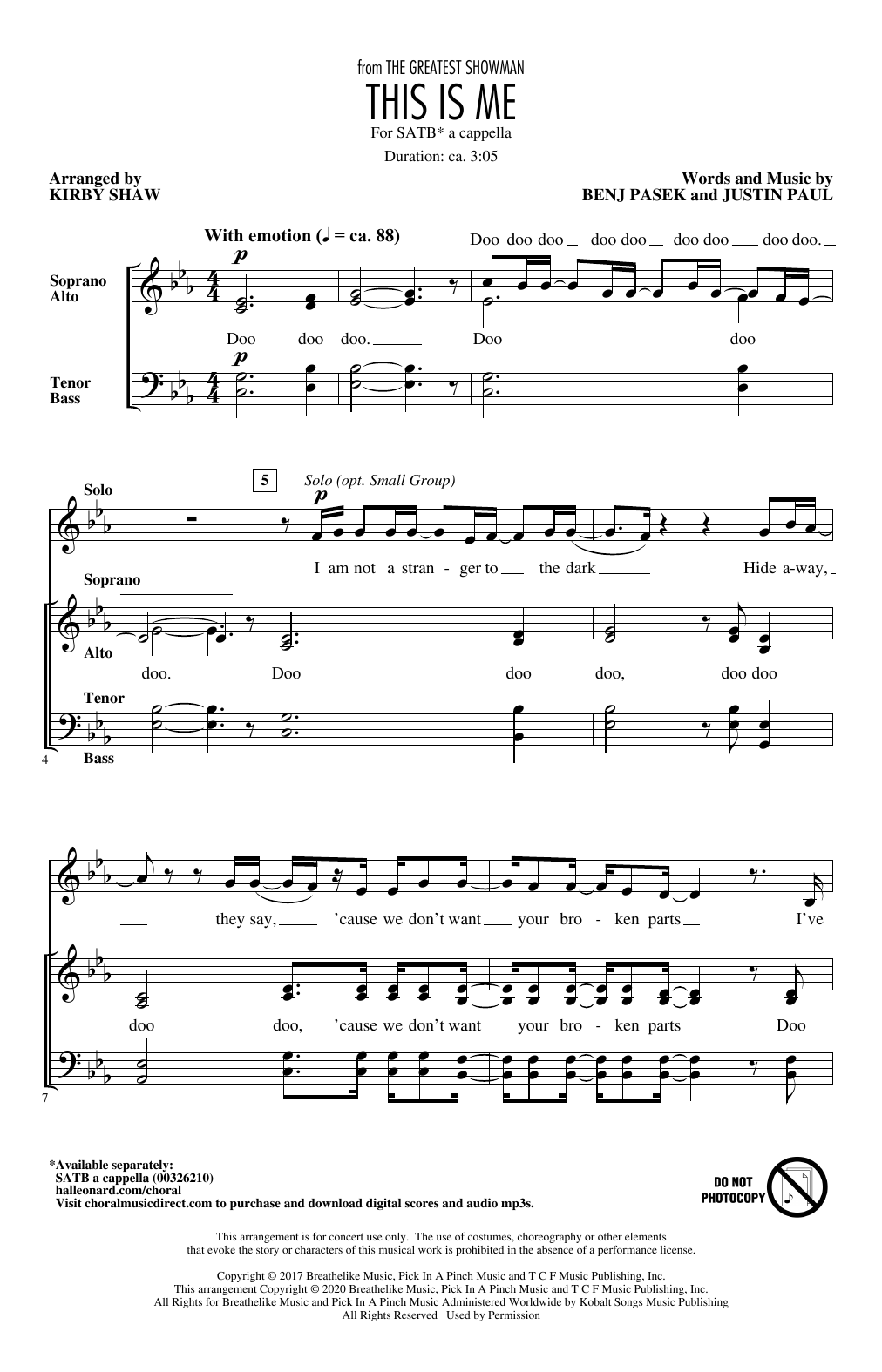 Download Pasek & Paul This Is Me (from The Greatest Showman) (arr. Kirby Shaw) Sheet Music and learn how to play SATB Choir PDF digital score in minutes