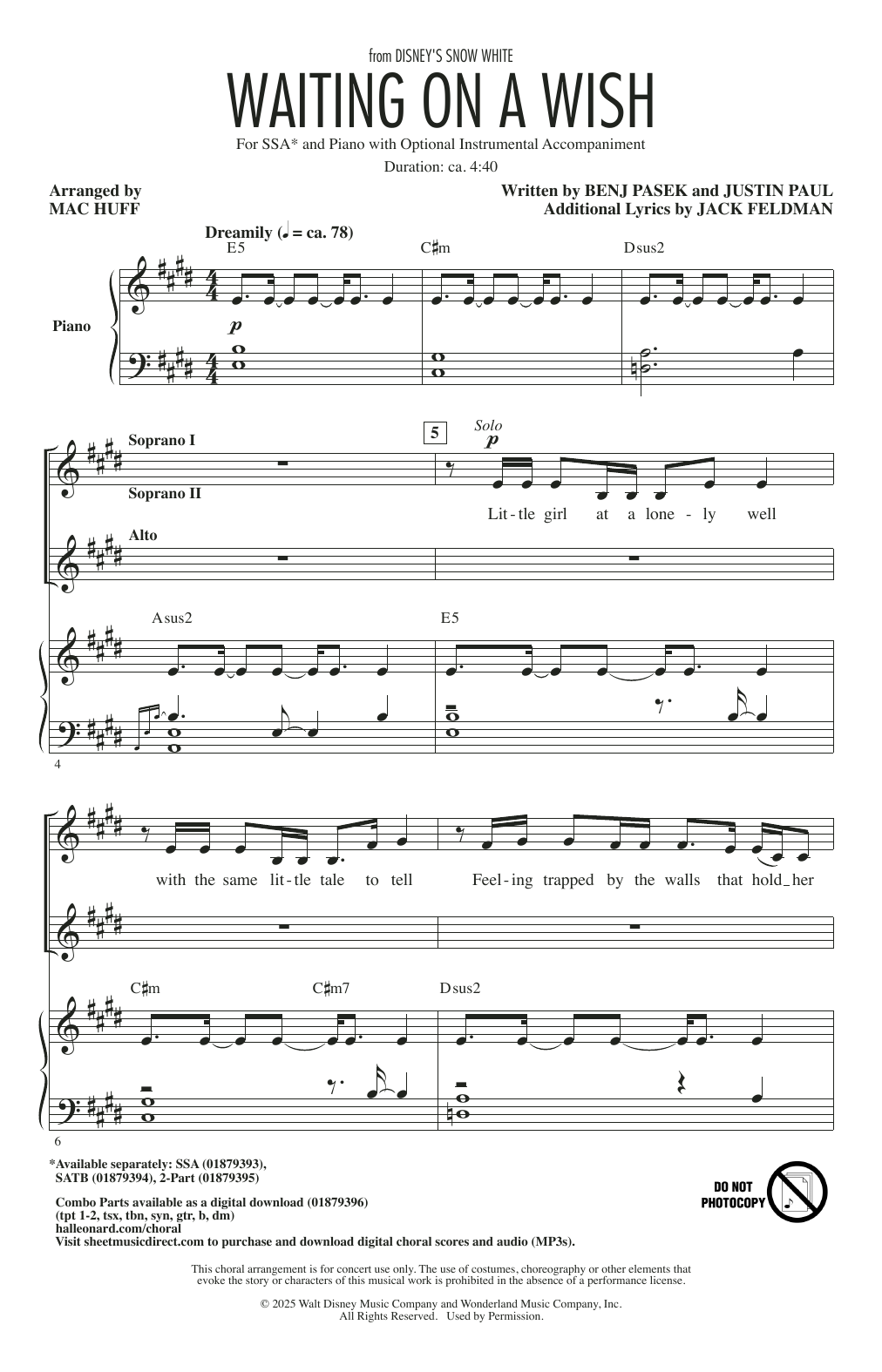 Download Pasek & Paul Waiting On A Wish (from Snow White) (arr. Mac Huff) Sheet Music and learn how to play SSA Choir PDF digital score in minutes