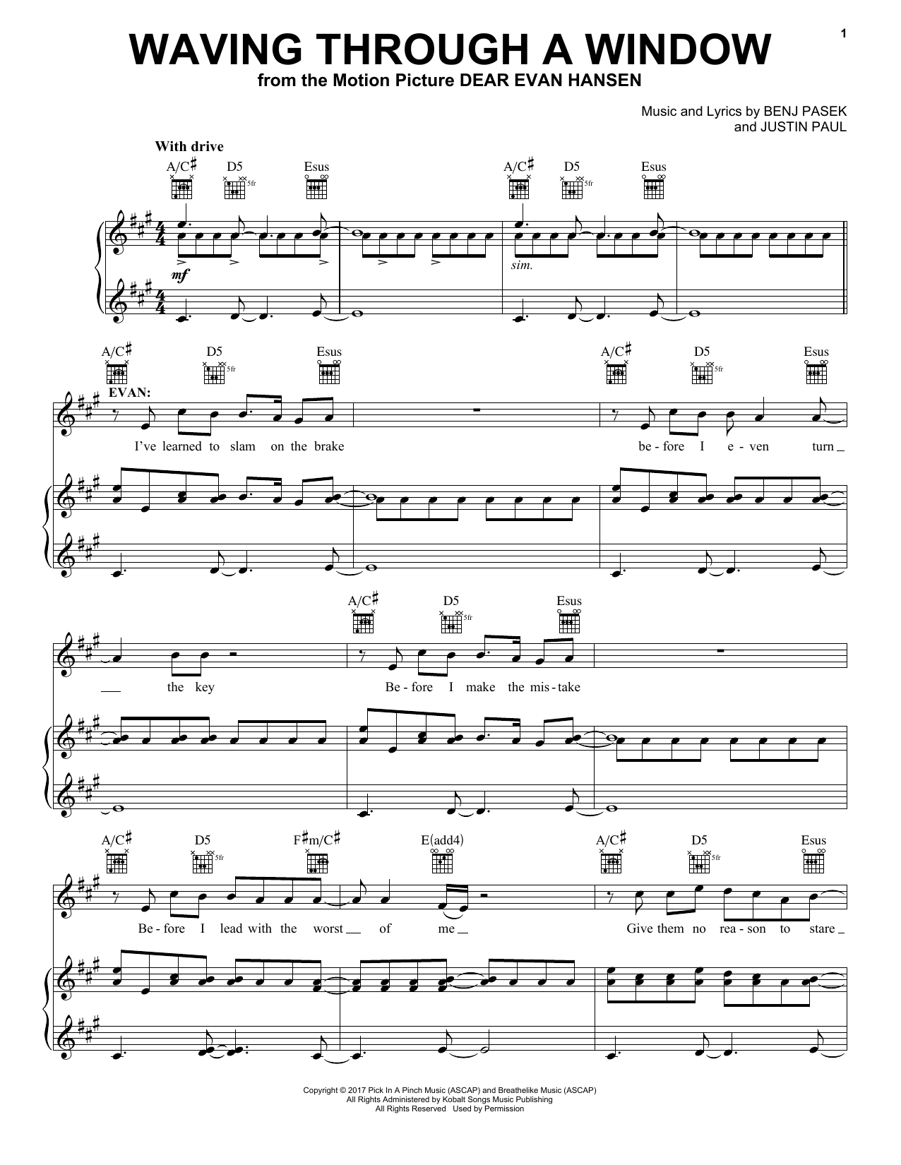 Download Pasek & Paul Waving Through A Window (from Dear Evan Hansen) Sheet Music and learn how to play Vocal Pro + Piano/Guitar PDF digital score in minutes