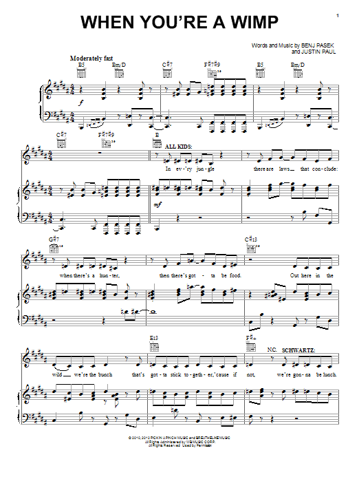 Download Pasek and Paul When You're A Wimp Sheet Music and learn how to play Piano, Vocal & Guitar (Right-Hand Melody) PDF digital score in minutes