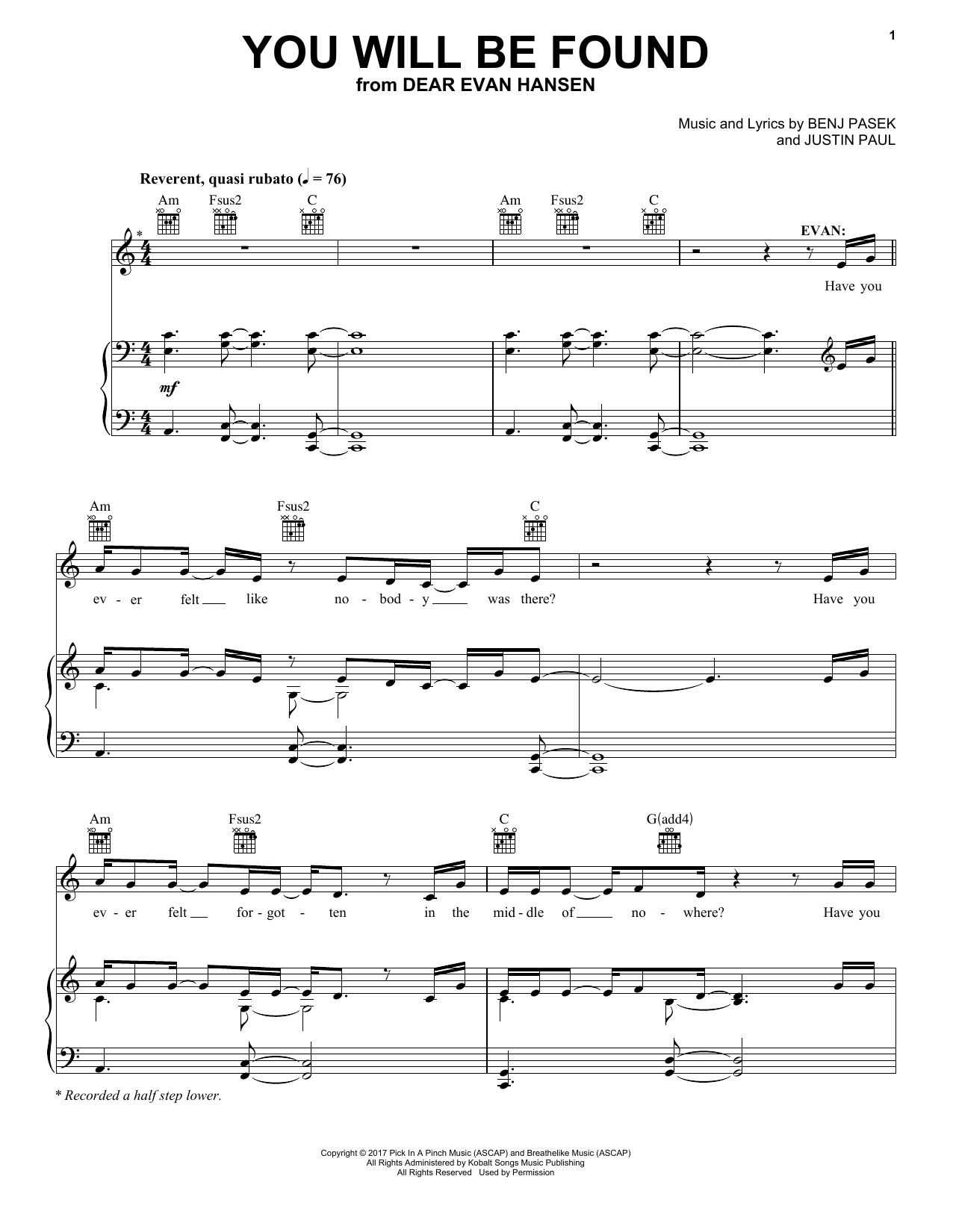 Download Pasek & Paul You Will Be Found (from Dear Evan Hansen) Sheet Music and learn how to play Easy Piano PDF digital score in minutes