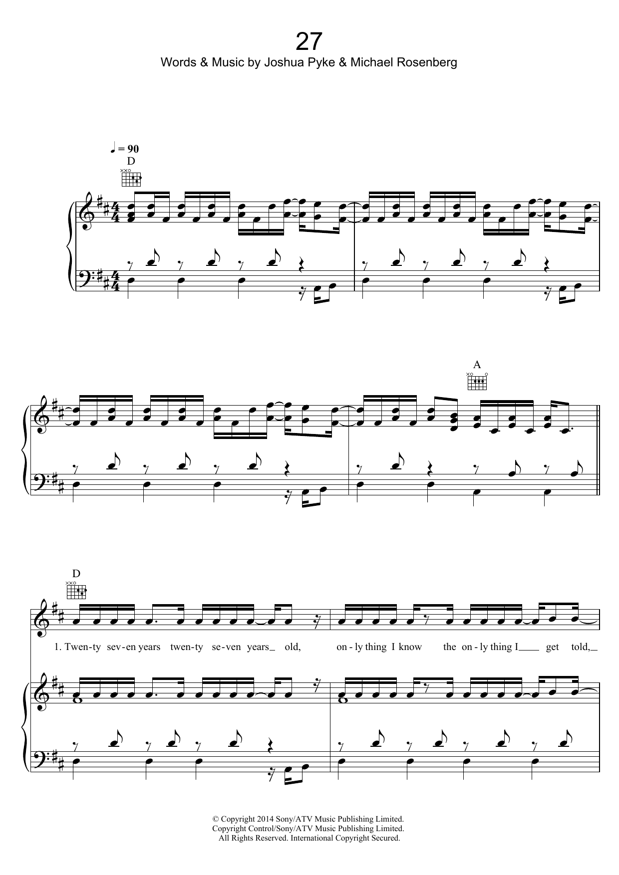 Download Passenger 27 Sheet Music and learn how to play Piano, Vocal & Guitar (Right-Hand Melody) PDF digital score in minutes