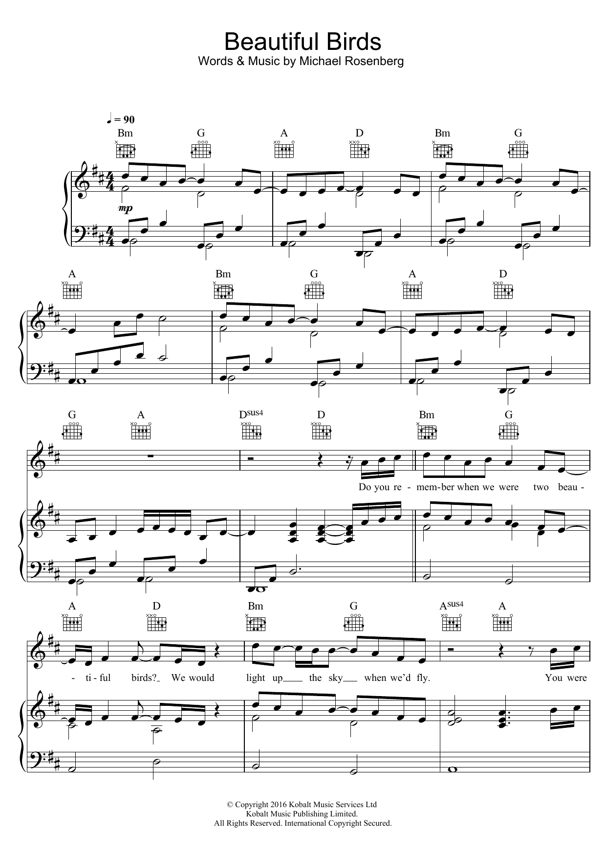 Download Passenger & Birdy Beautiful Birds Sheet Music and learn how to play Piano, Vocal & Guitar (Right-Hand Melody) PDF digital score in minutes