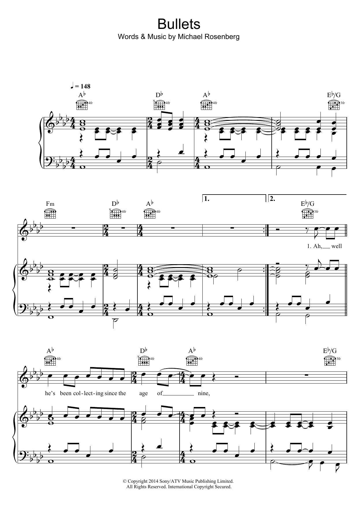 Download Passenger Bullets Sheet Music and learn how to play Piano, Vocal & Guitar (Right-Hand Melody) PDF digital score in minutes