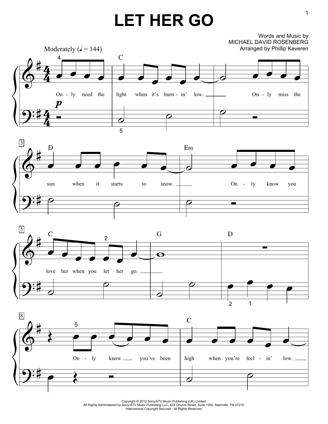 Download Phillip Keveren Let Her Go Sheet Music and learn how to play Piano (Big Notes) PDF digital score in minutes