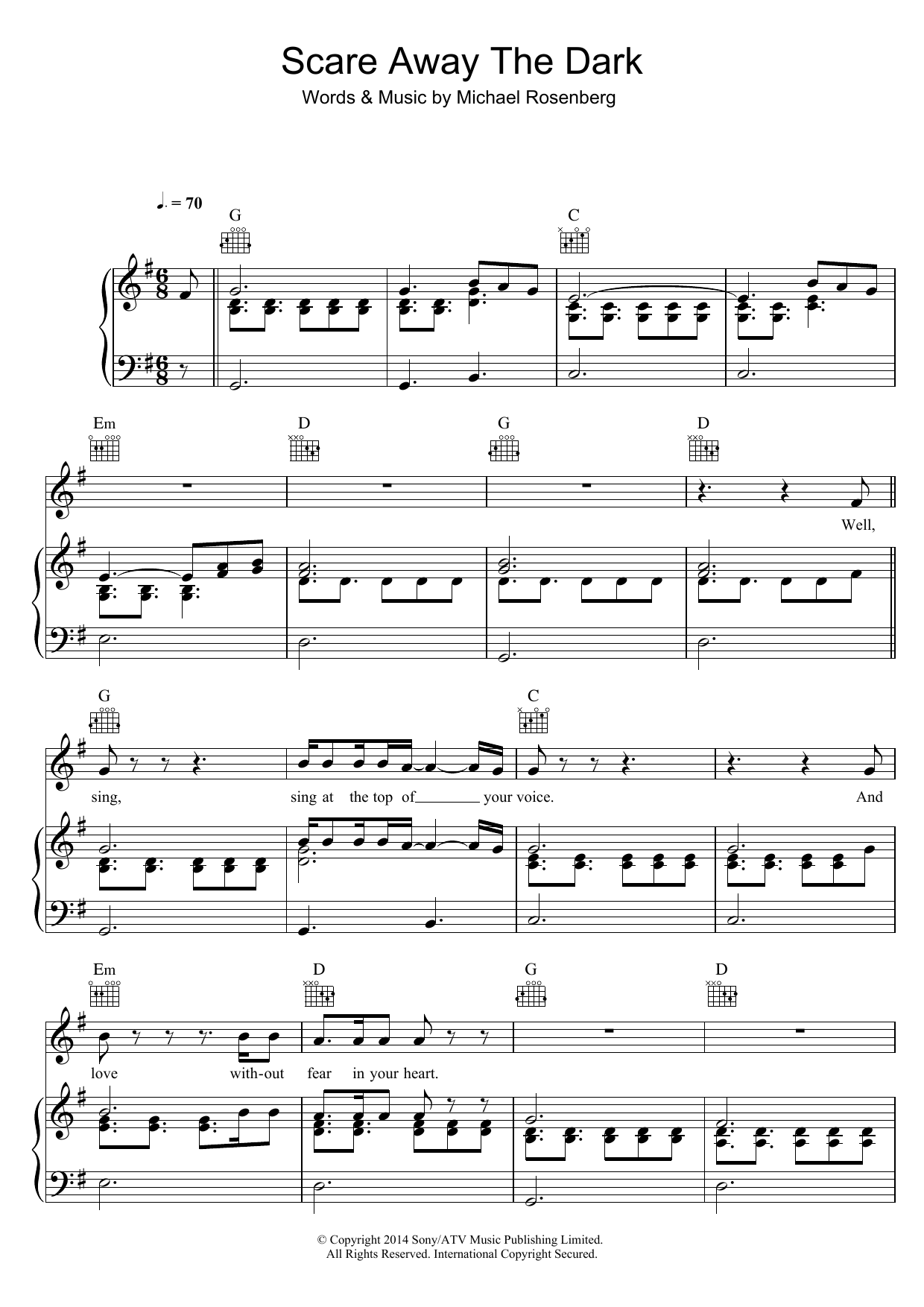 Download Passenger Scare Away The Dark Sheet Music and learn how to play Piano, Vocal & Guitar (Right-Hand Melody) PDF digital score in minutes