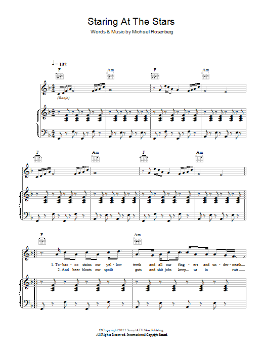 Download Passenger Staring At The Stars Sheet Music and learn how to play Piano, Vocal & Guitar (Right-Hand Melody) PDF digital score in minutes