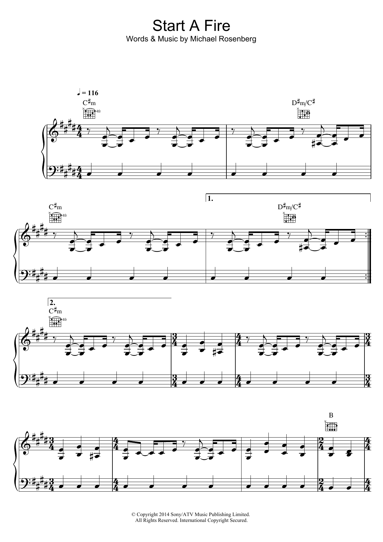 Download Passenger Start A Fire Sheet Music and learn how to play Piano, Vocal & Guitar (Right-Hand Melody) PDF digital score in minutes