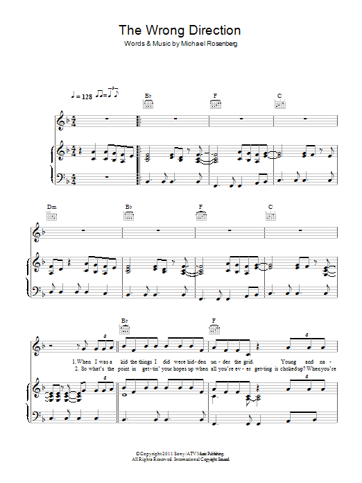 Download Passenger The Wrong Direction Sheet Music and learn how to play Piano, Vocal & Guitar (Right-Hand Melody) PDF digital score in minutes