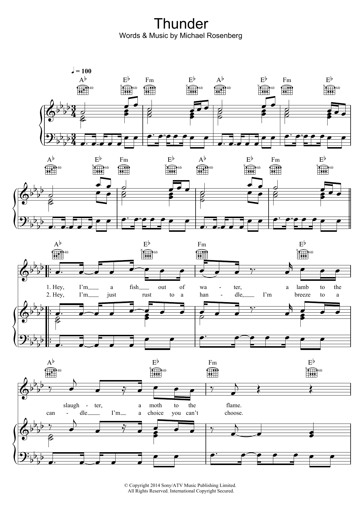 Download Passenger Thunder Sheet Music and learn how to play Piano, Vocal & Guitar (Right-Hand Melody) PDF digital score in minutes