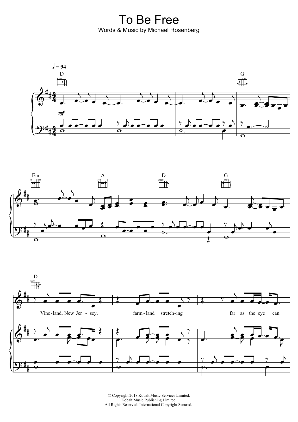 Download Passenger To Be Free Sheet Music and learn how to play Piano, Vocal & Guitar PDF digital score in minutes