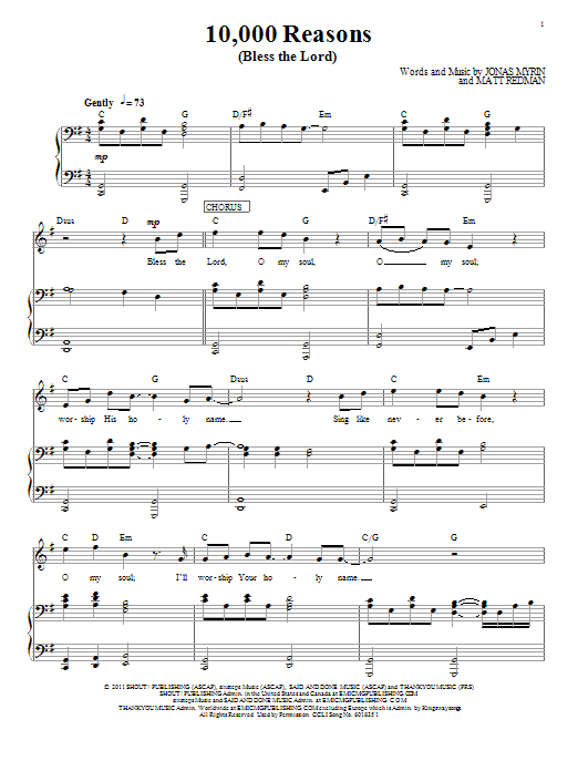 Download Passion 10,000 Reasons (Bless The Lord) Sheet Music and learn how to play Piano, Vocal & Guitar (Right-Hand Melody) PDF digital score in minutes