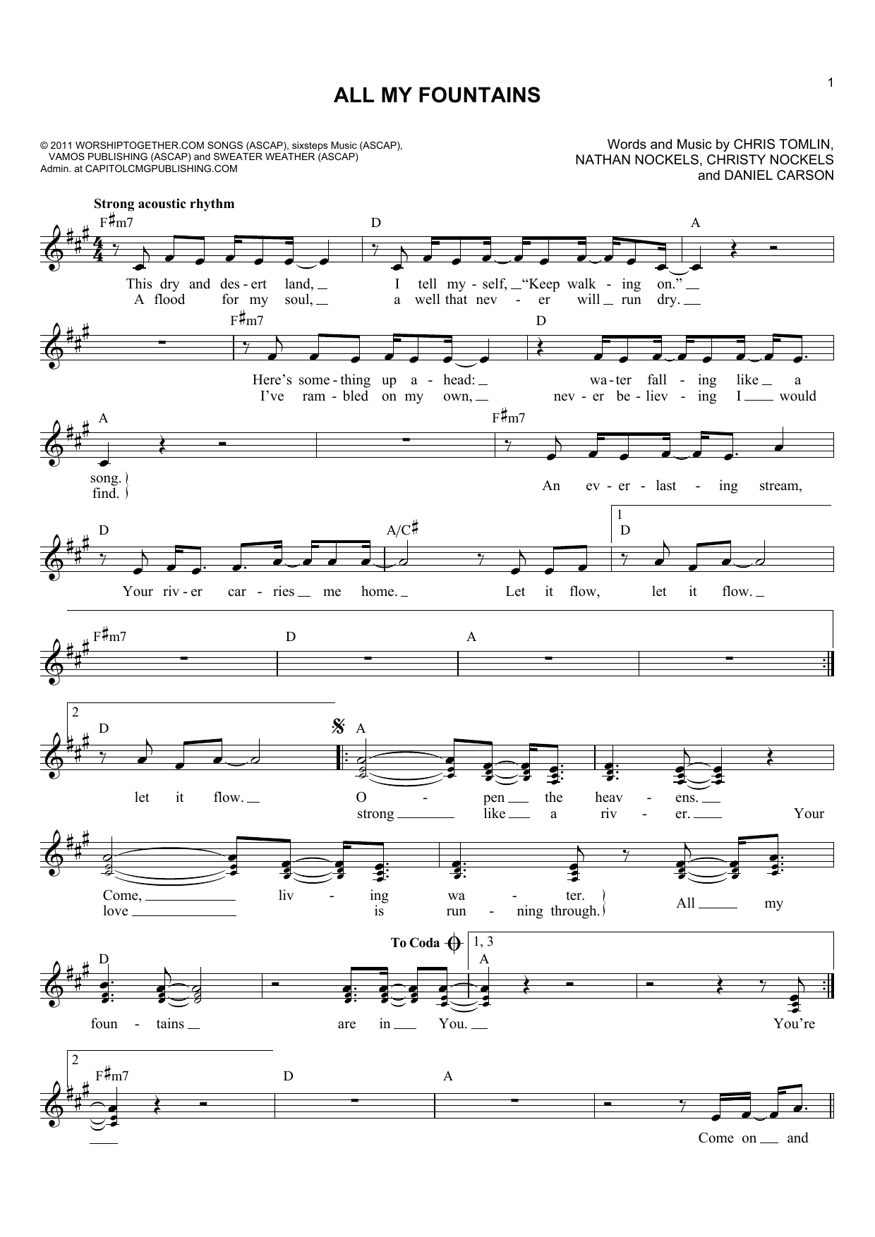 Download Passion All My Fountains Sheet Music and learn how to play Melody Line, Lyrics & Chords PDF digital score in minutes