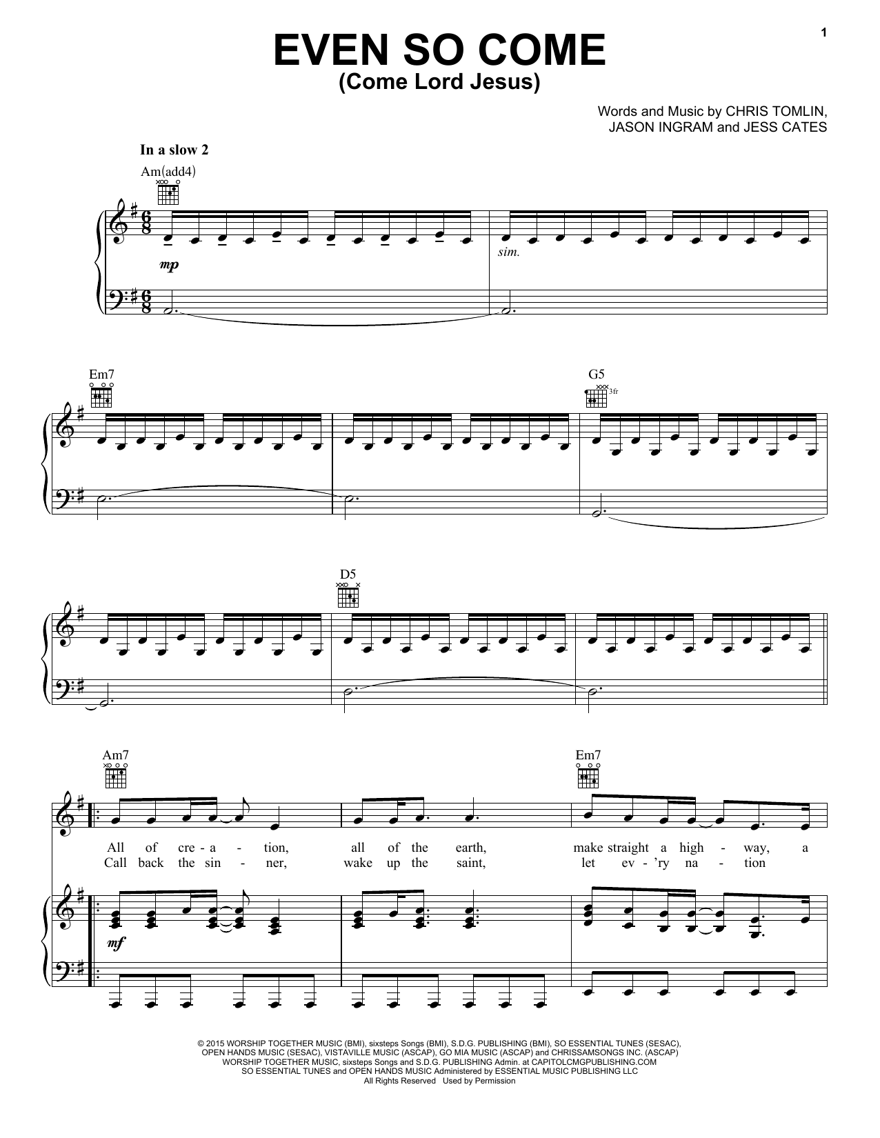 Download Kristian Stanfill Even So Come (Come Lord Jesus) Sheet Music and learn how to play Piano, Vocal & Guitar (Right-Hand Melody) PDF digital score in minutes