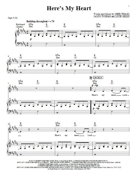 Download Passion Here's My Heart Sheet Music and learn how to play Melody Line, Lyrics & Chords PDF digital score in minutes