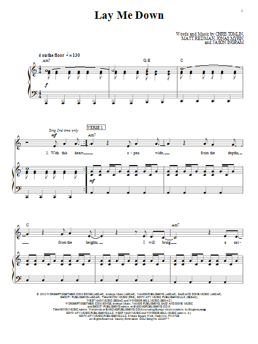 Download Passion Lay Me Down Sheet Music and learn how to play Piano, Vocal & Guitar (Right-Hand Melody) PDF digital score in minutes