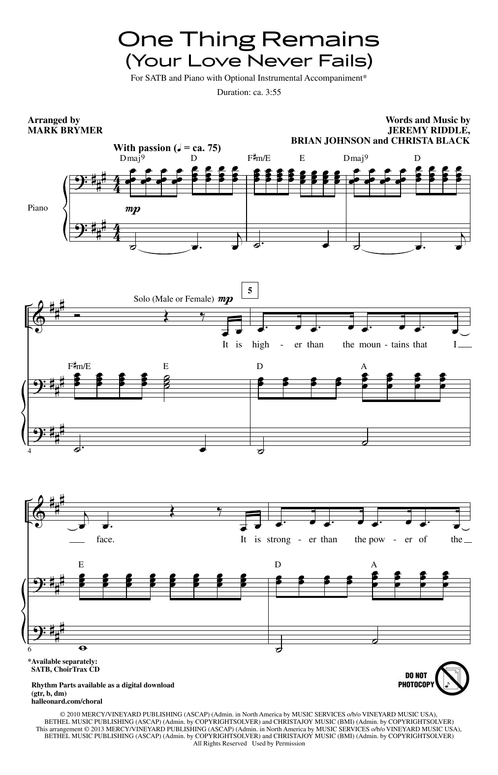 Download Passion One Thing Remains (Your Love Never Fails) (arr. Mark Brymer) Sheet Music and learn how to play SATB Choir PDF digital score in minutes