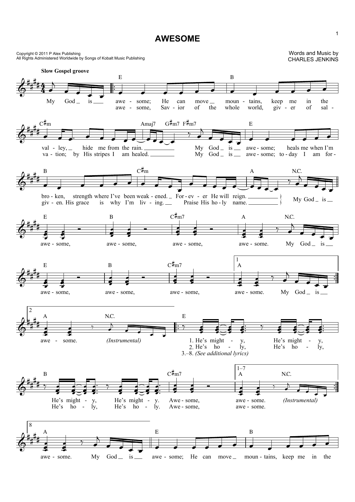 Download Pastor Charles Jenkins & Fellowship Chicago Awesome Sheet Music and learn how to play Melody Line, Lyrics & Chords PDF digital score in minutes