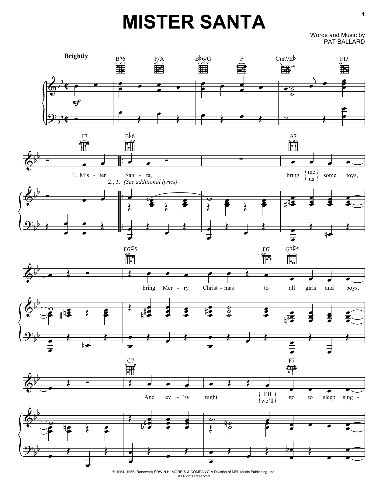 Download Pat Ballard Mister Santa Sheet Music and learn how to play Lyrics & Chords PDF digital score in minutes