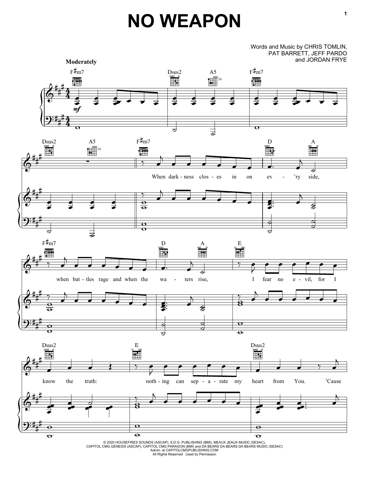 Download Pat Barrett No Weapon Sheet Music and learn how to play Piano, Vocal & Guitar Chords (Right-Hand Melody) PDF digital score in minutes