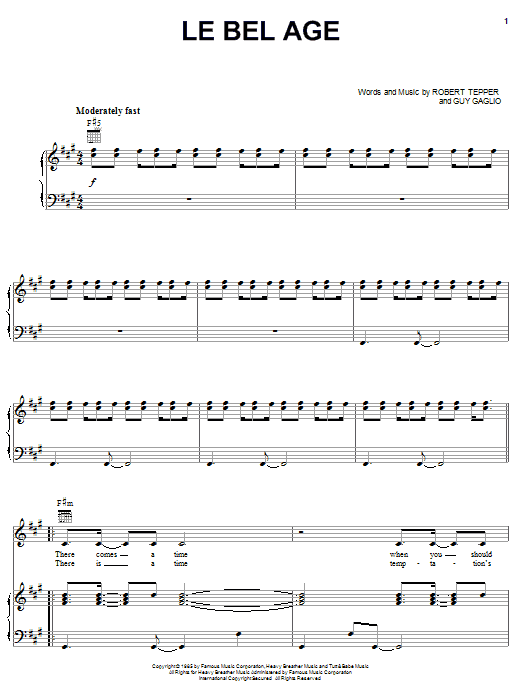 Download Pat Benatar Le Bel Age Sheet Music and learn how to play Piano, Vocal & Guitar (Right-Hand Melody) PDF digital score in minutes