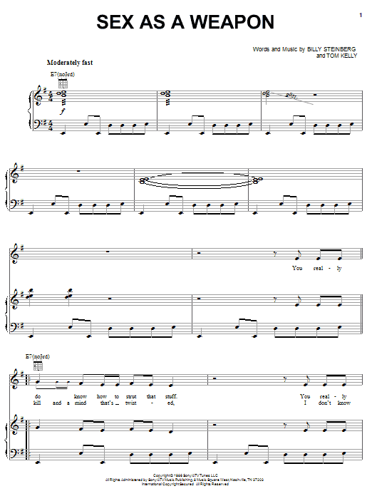 Download Pat Benatar Sex As A Weapon Sheet Music and learn how to play Piano, Vocal & Guitar (Right-Hand Melody) PDF digital score in minutes