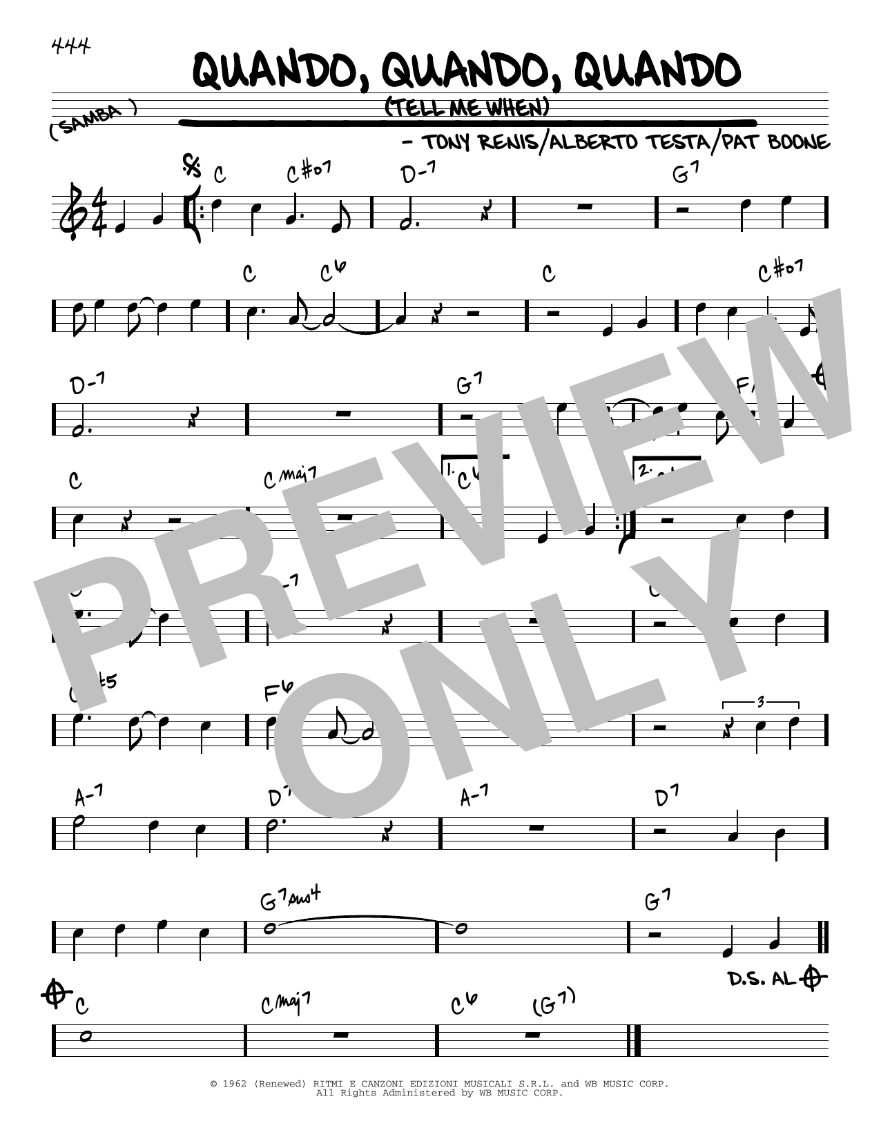 Download Pat Boone Quando, Quando, Quando (Tell Me When) Sheet Music and learn how to play Real Book – Melody & Chords PDF digital score in minutes