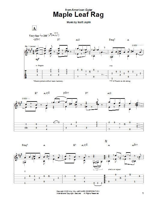 Download Scott Joplin Maple Leaf Rag Sheet Music and learn how to play Guitar Tab PDF digital score in minutes