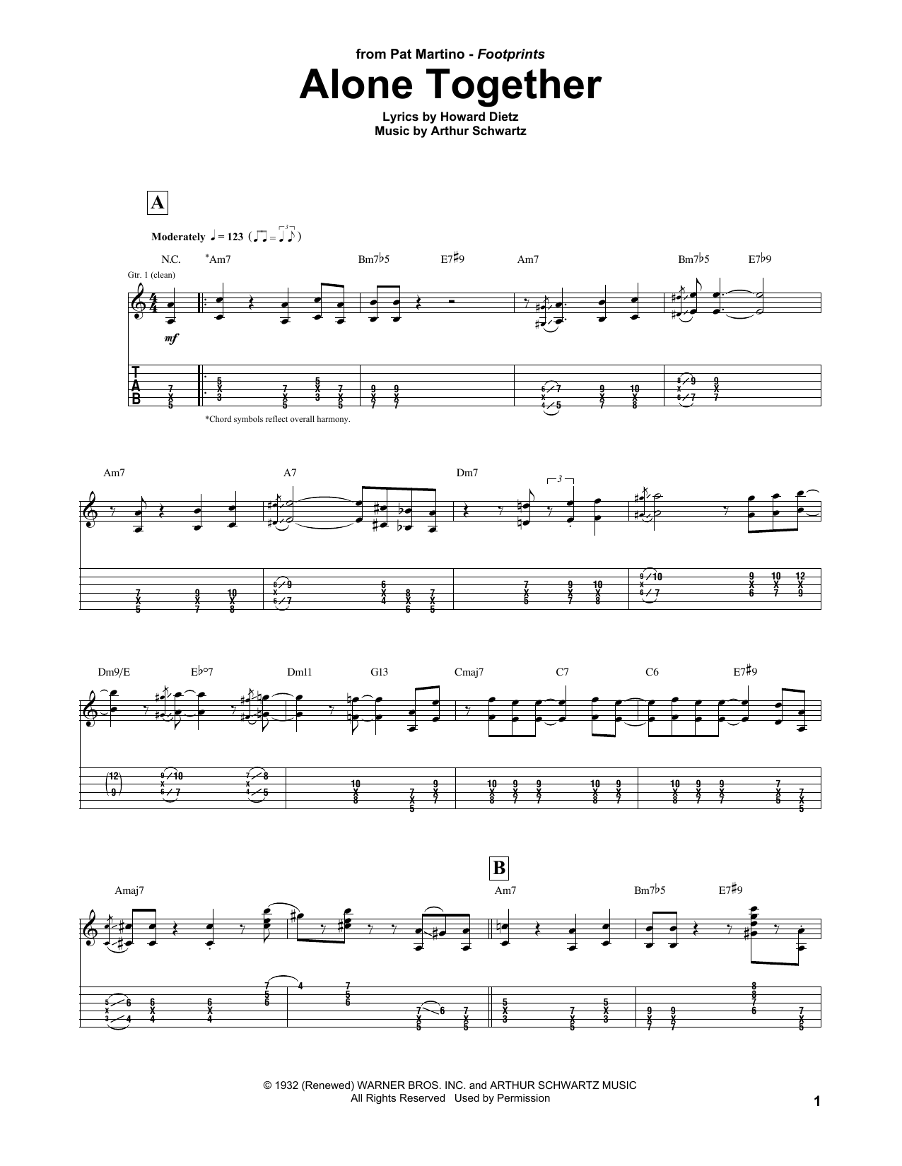 Download Pat Martino Alone Together Sheet Music and learn how to play Guitar Tab PDF digital score in minutes