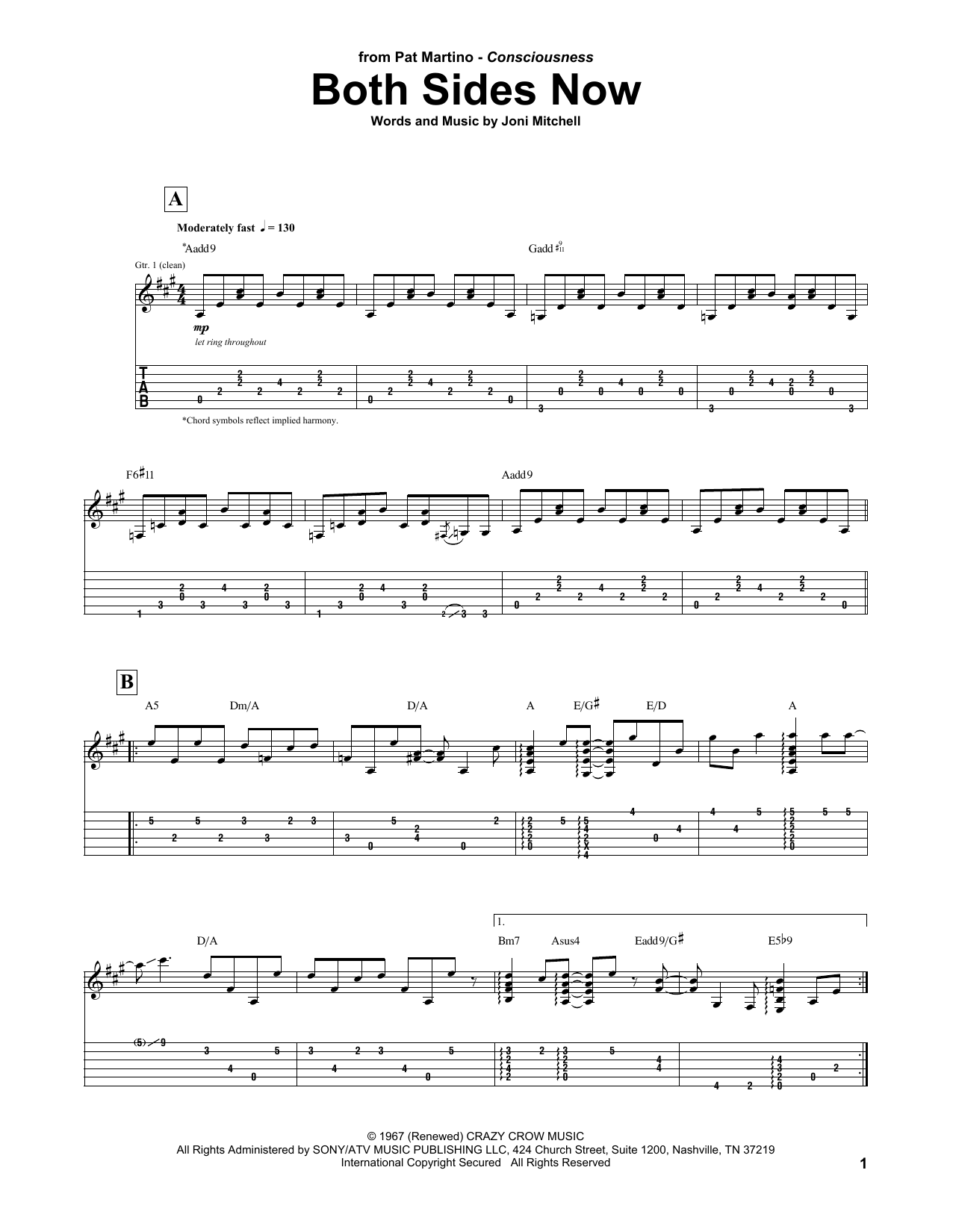 Download Pat Martino Both Sides Now Sheet Music and learn how to play Guitar Tab PDF digital score in minutes