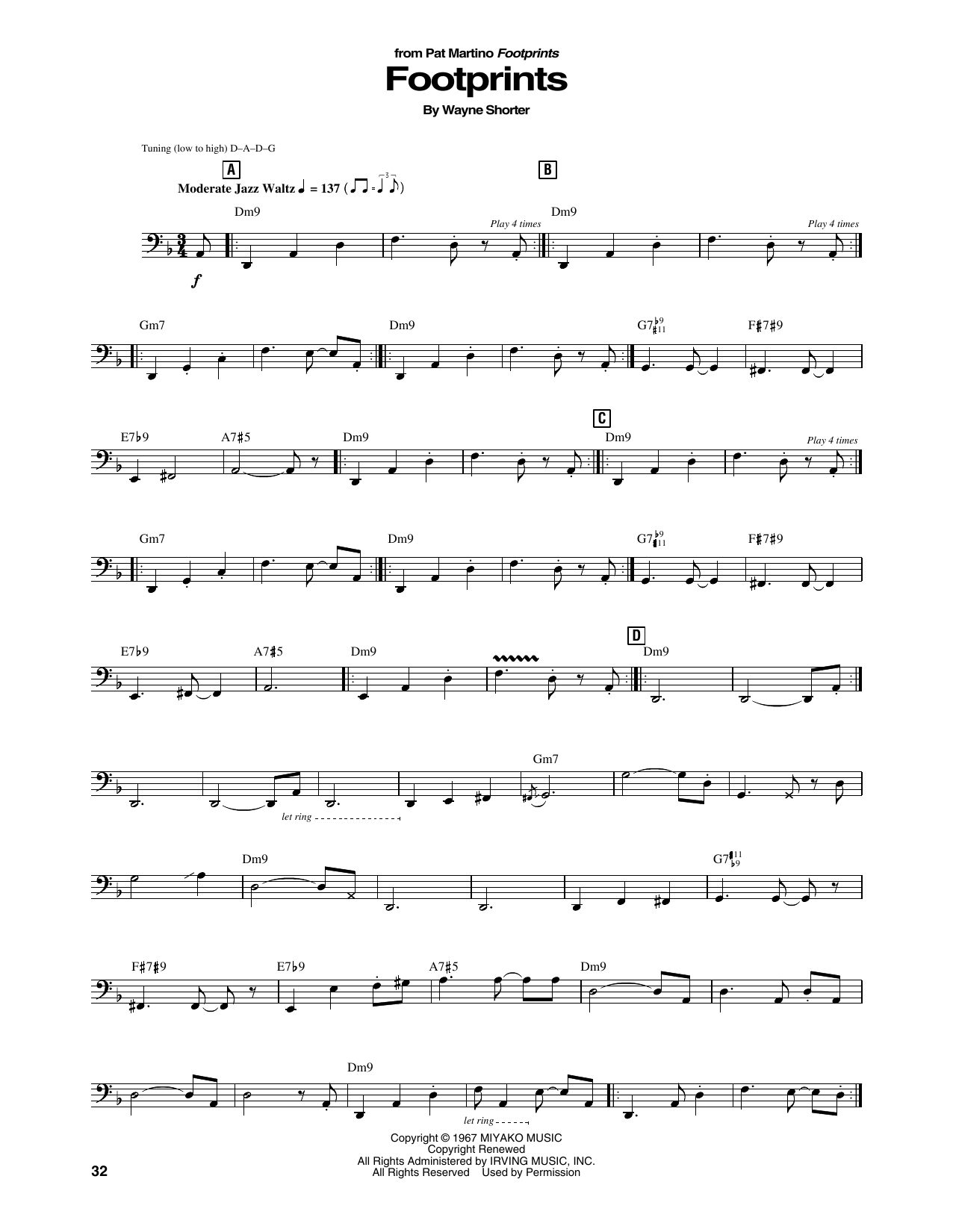 Download Pat Martino Footprints Sheet Music and learn how to play String Bass Transcription PDF digital score in minutes