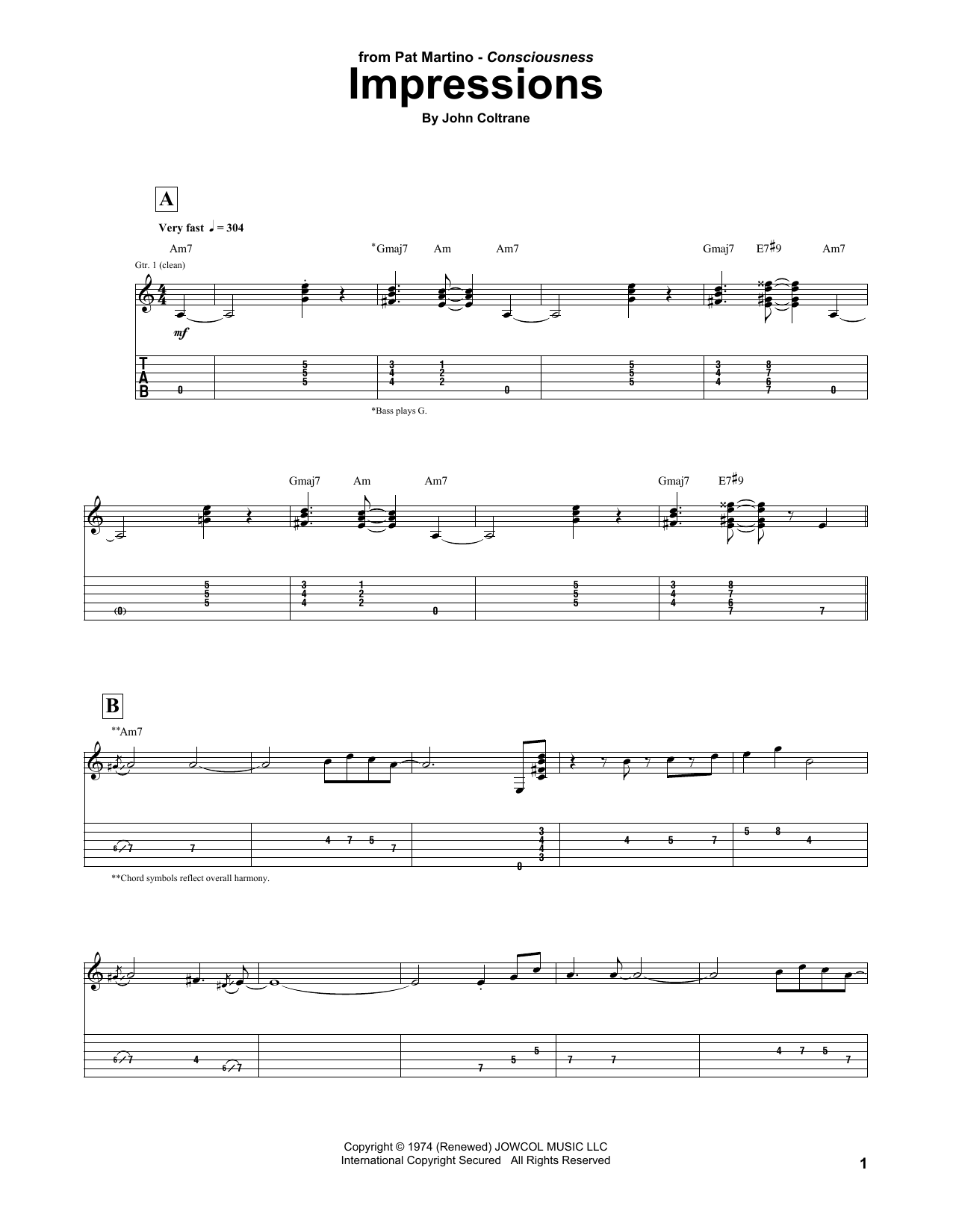 Download Pat Martino Impressions Sheet Music and learn how to play Guitar Tab PDF digital score in minutes