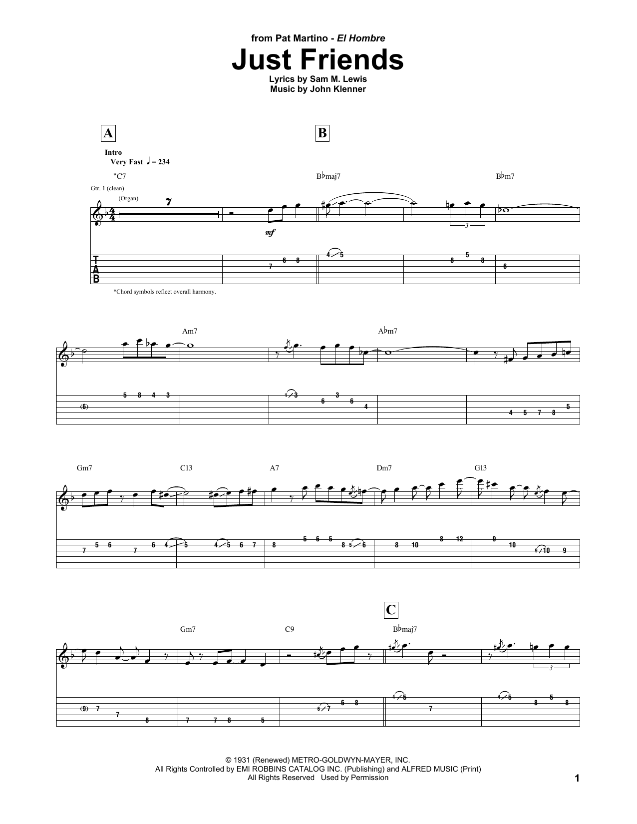 Download Pat Martino Just Friends Sheet Music and learn how to play Guitar Tab PDF digital score in minutes