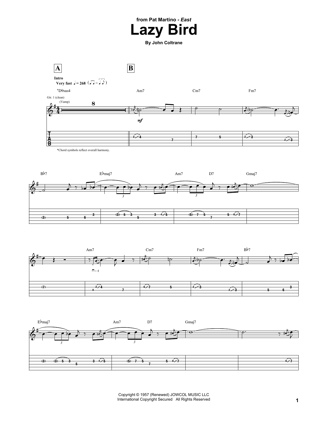 Download Pat Martino Lazy Bird Sheet Music and learn how to play Guitar Tab PDF digital score in minutes