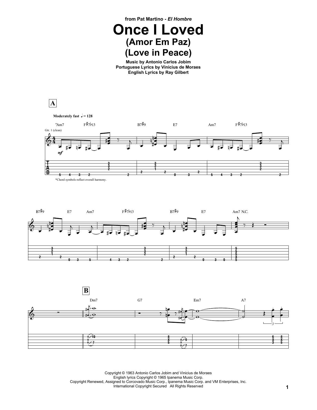 Download Pat Martino Once I Loved (Amor Em Paz) (Love In Peace) Sheet Music and learn how to play Guitar Tab PDF digital score in minutes