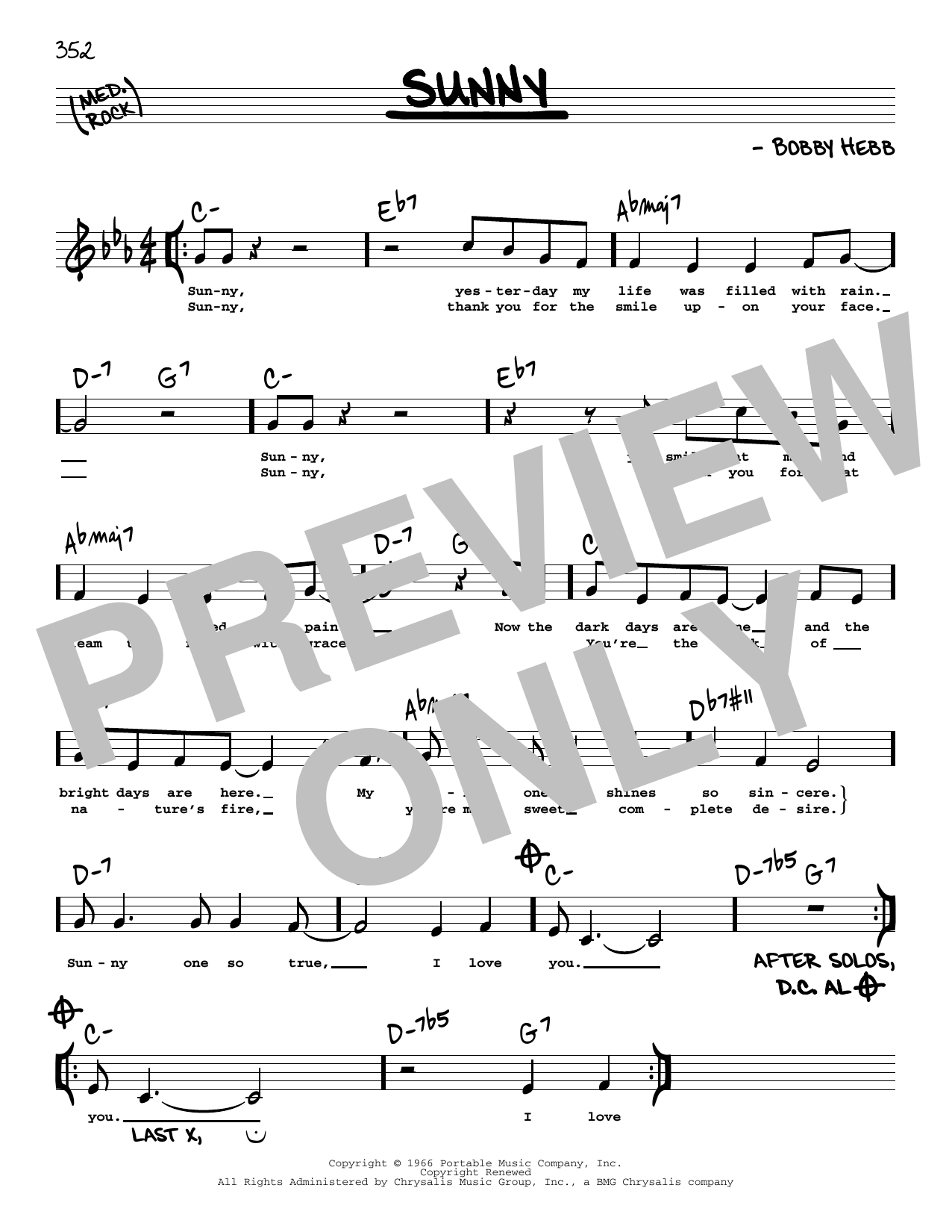 Download Pat Martino Sunny (High Voice) Sheet Music and learn how to play Real Book – Melody, Lyrics & Chords PDF digital score in minutes