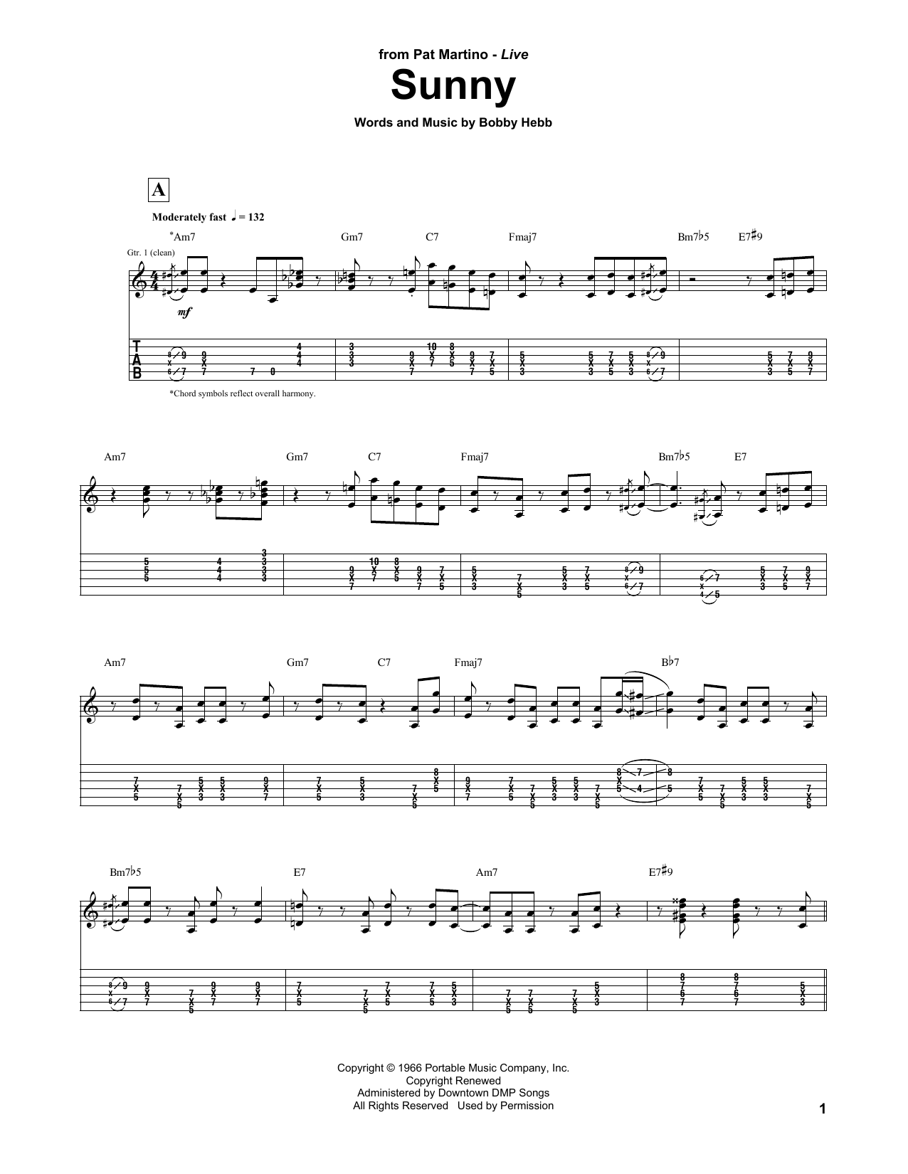 Download Pat Martino Sunny Sheet Music and learn how to play Guitar Tab PDF digital score in minutes