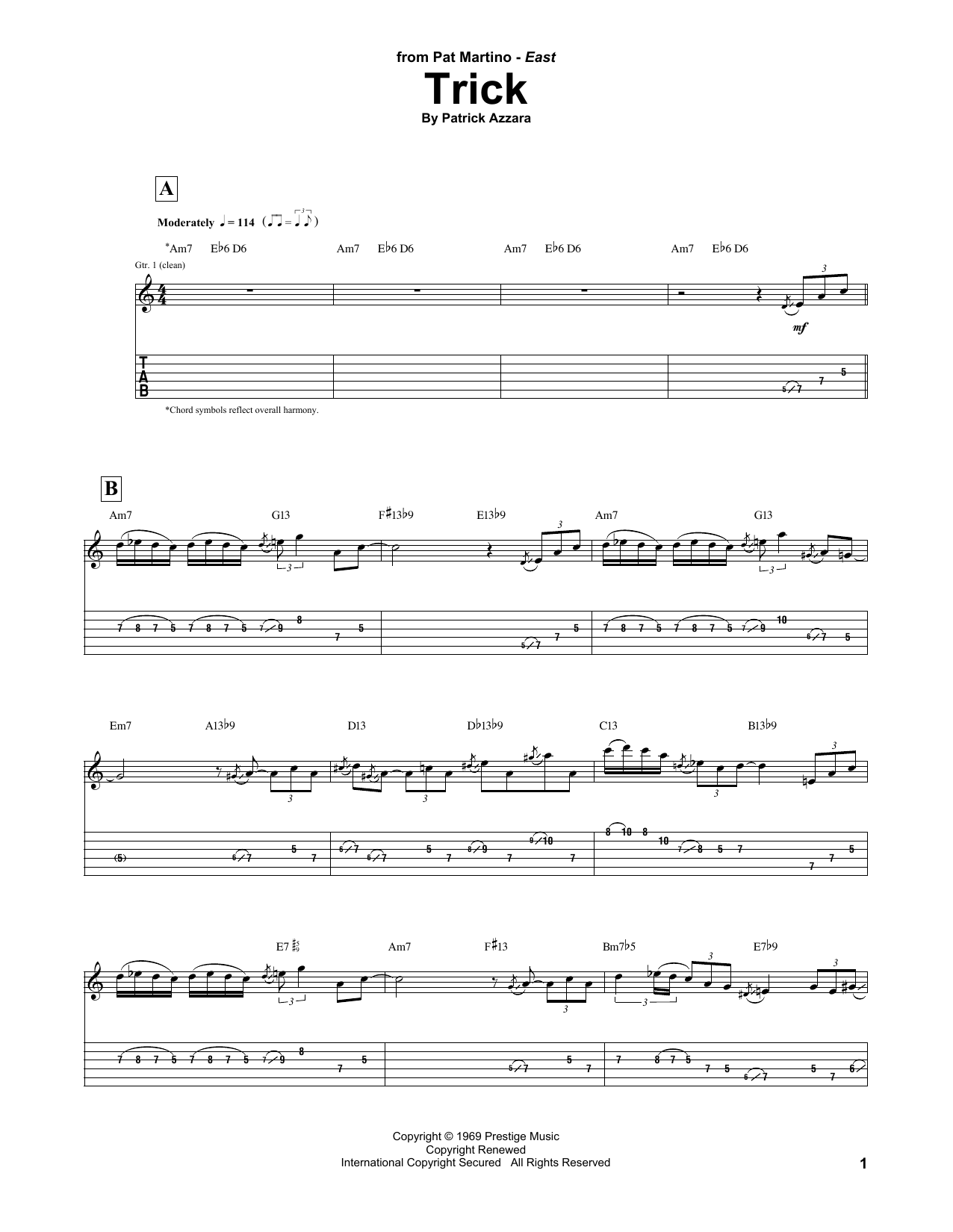Download Pat Martino Trick Sheet Music and learn how to play Guitar Tab PDF digital score in minutes