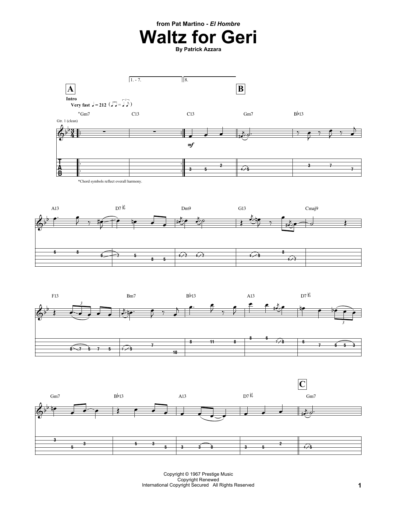 Download Pat Martino Waltz For Geri Sheet Music and learn how to play Guitar Tab PDF digital score in minutes