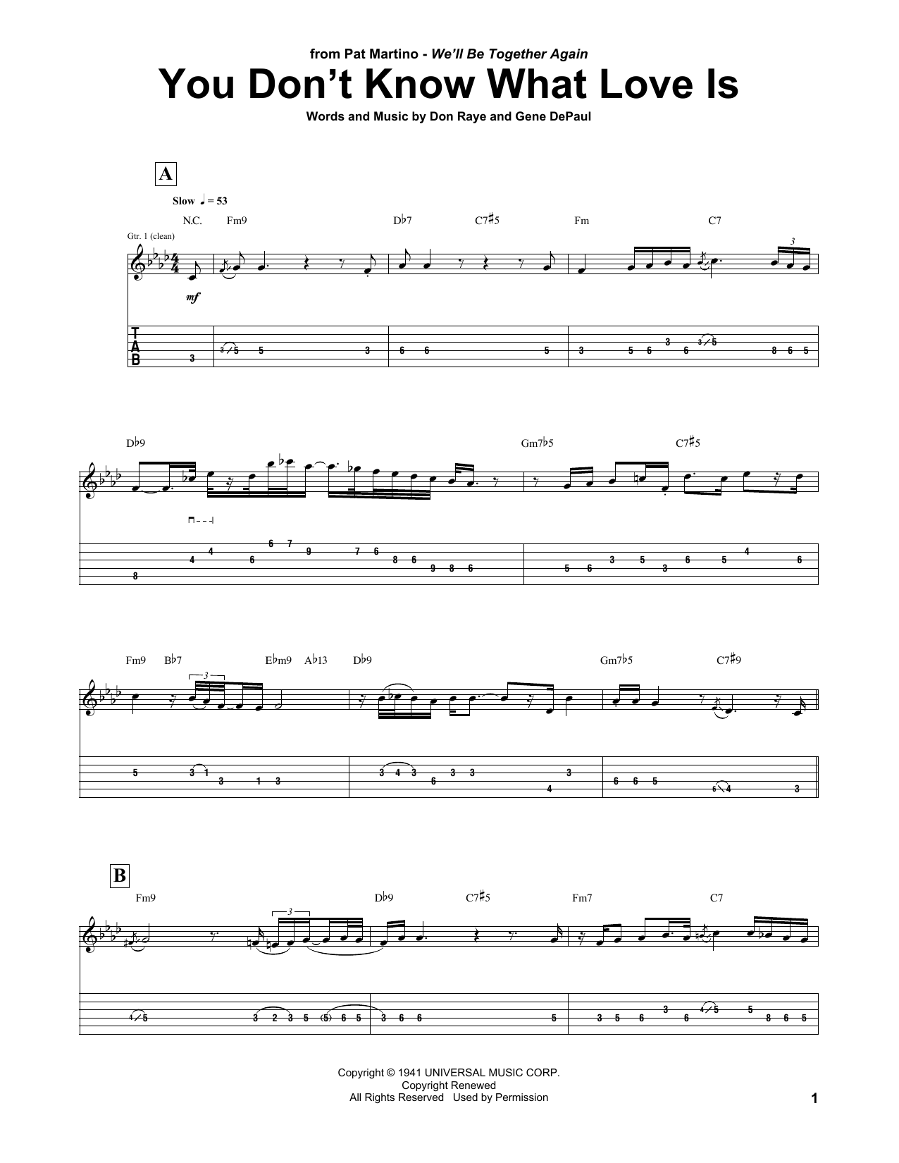 Download Pat Martino You Don't Know What Love Is Sheet Music and learn how to play Guitar Tab PDF digital score in minutes