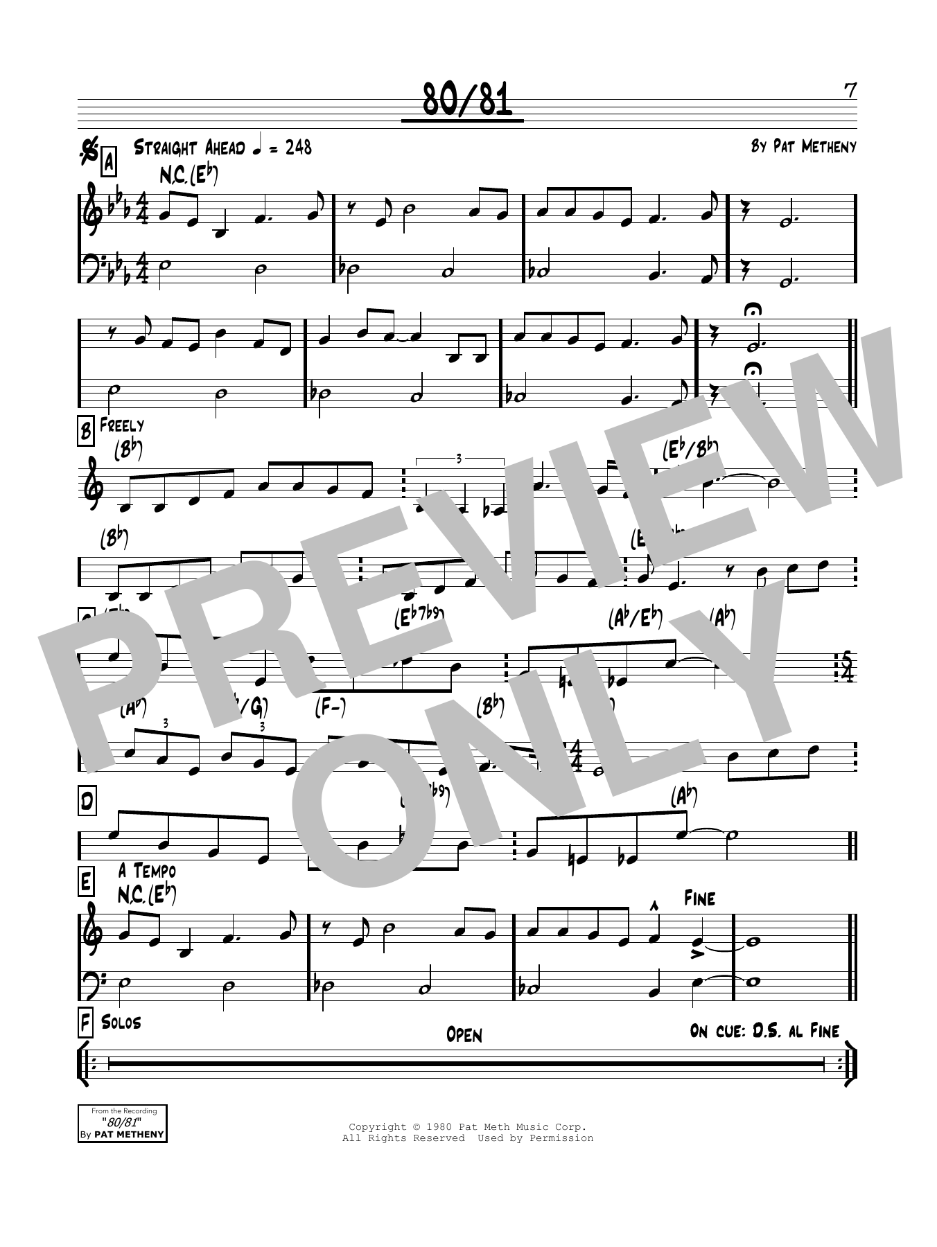 Download Pat Metheny 80/81 Sheet Music and learn how to play Real Book – Melody & Chords PDF digital score in minutes