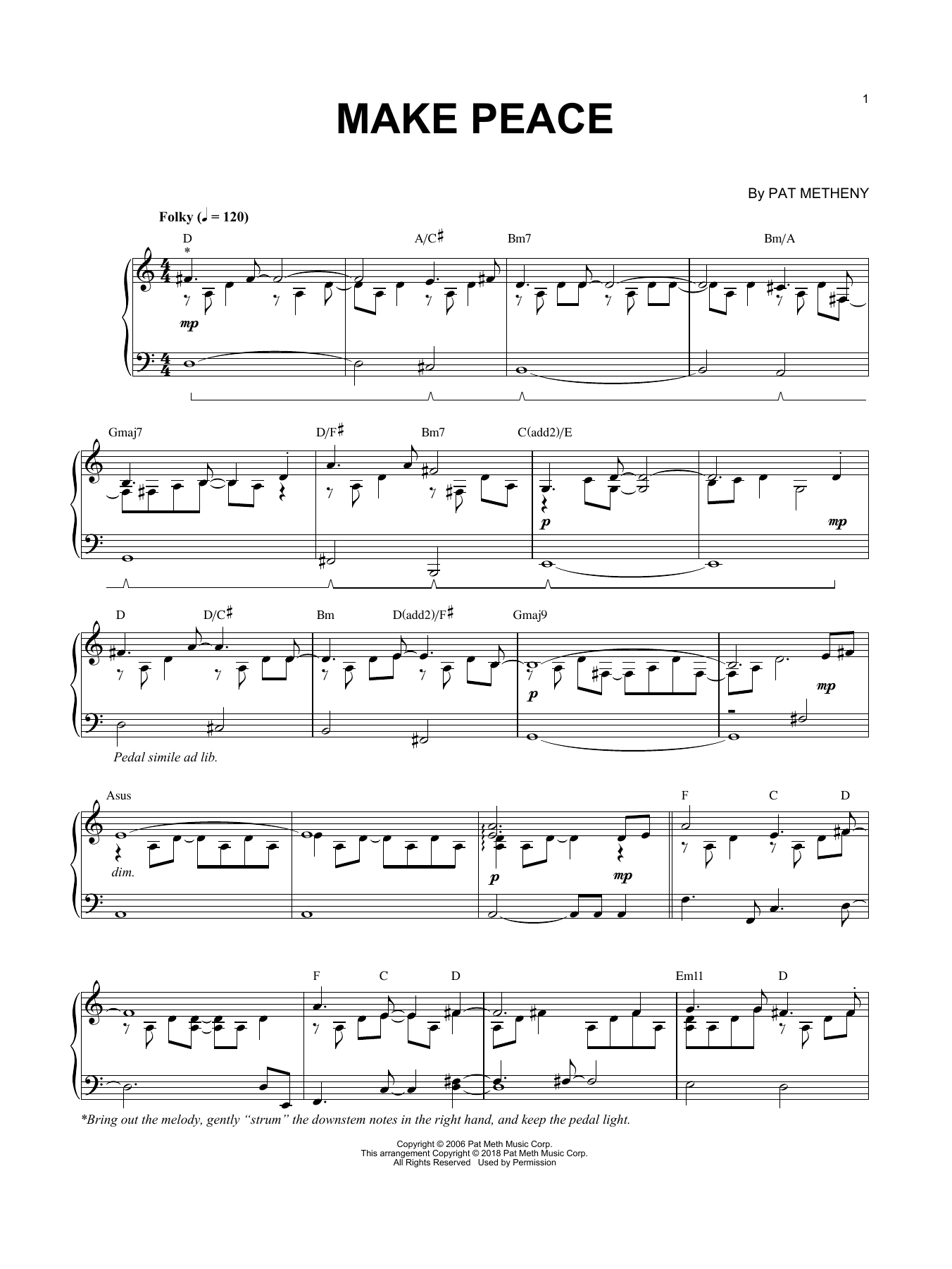 Download Pat Metheny & Brad Mehldau Make Peace Sheet Music and learn how to play Piano Solo PDF digital score in minutes